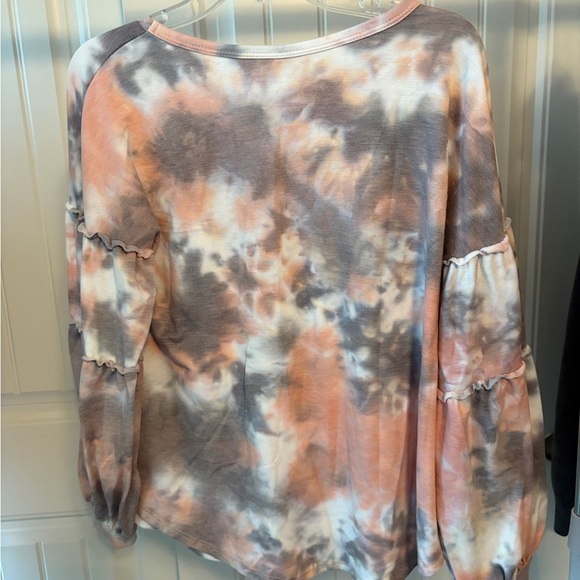 Lazy Sundays Pink Tie Dyed Ruffled Long Sleeve Shirt - Picture 4 of 5